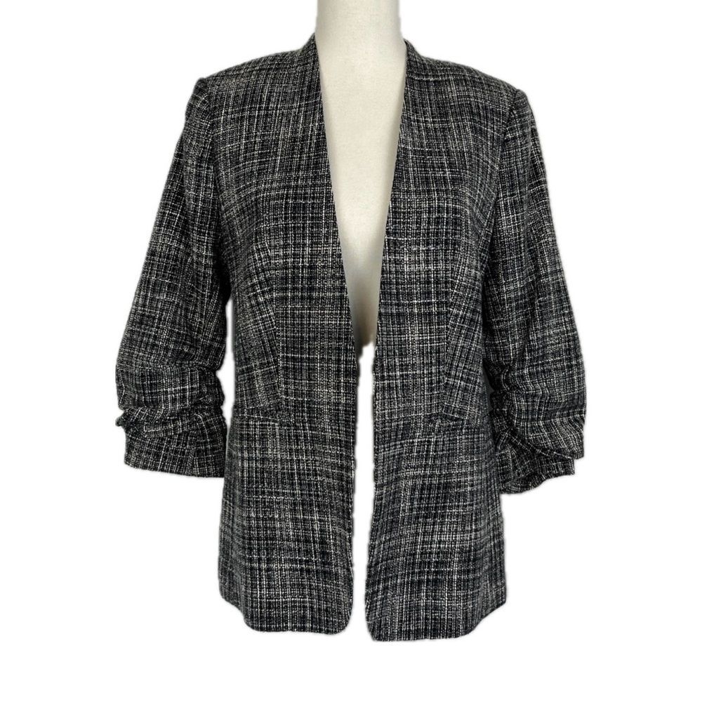 H&M Tweed Open Front Blazer Size 10 Slim Scrunch Sleeve Academia Preppy Office